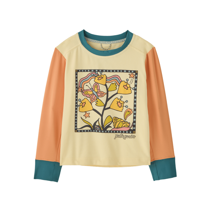 Spring 2025 Patagonia Baby L/S Cap SW T-Shirt Sun & Insect Protection Patagonia Butterfly Bows- Buttercup Yellow 6 Months