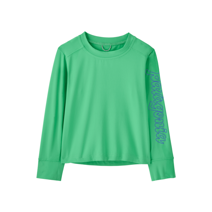 Spring 2025 Patagonia Baby L/S Cap SW T-Shirt Sun & Insect Protection Patagonia Fitz Script- Aloe Green 6 Months
