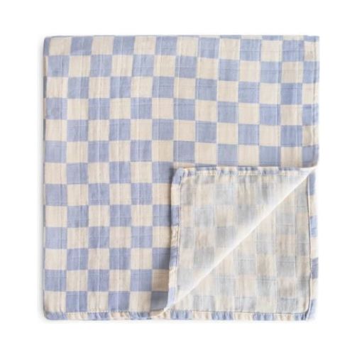 Mushie Muslin Swaddle Blanket Swaddles & Blankets Mushie Blue Check