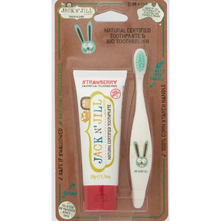 Jack N' Jill Natural Tooth Buddy Pack- Strawberry + Kids Toothbrush Natural Toiletries Jack N' Jill