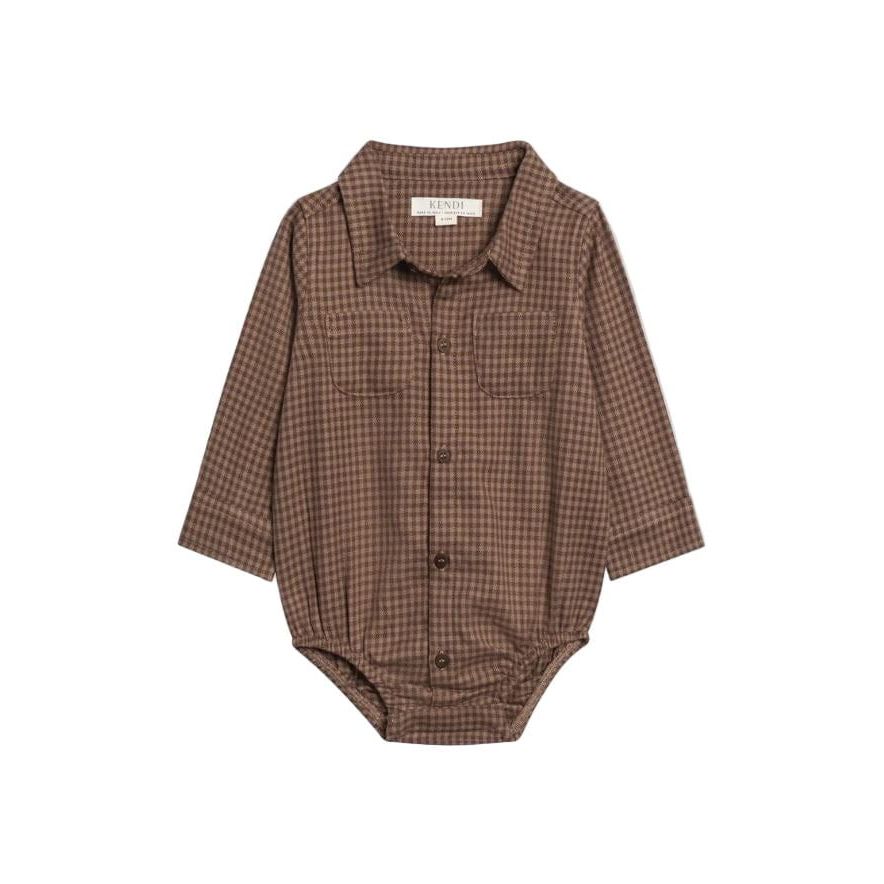 Colored Organics Giri Flannel Collared Bodysuit - Chestnut Plaid Bodysuit Colored Organics