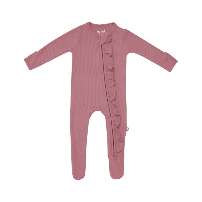 Kyte Baby Ribbed Ruffle Zippered Footie Footie Kyte Baby NB Dusty Rose 