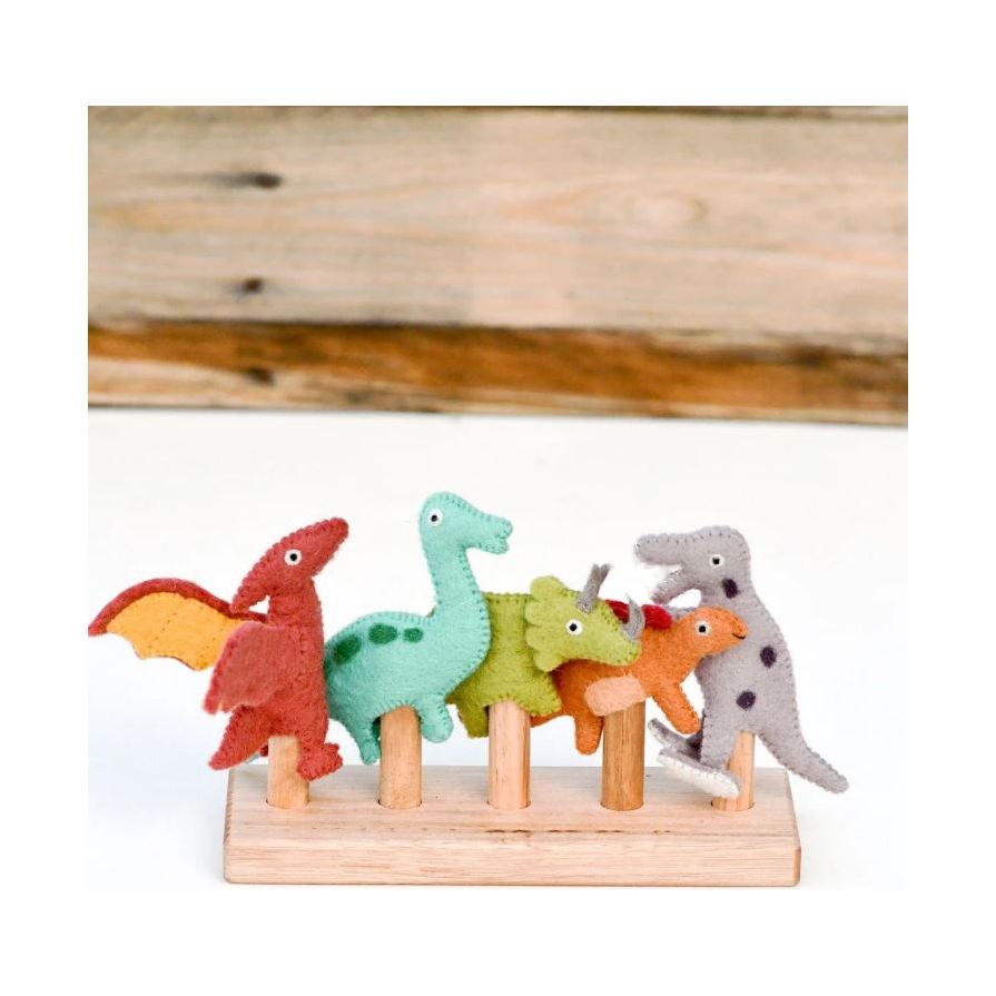 Dinosaur Finger Puppets Set | Tara Treasures | Felt Play Food, Baby COT Mobiles, Finger Puppets, Cat Caves, Kids Felt Toys, image size:895x895