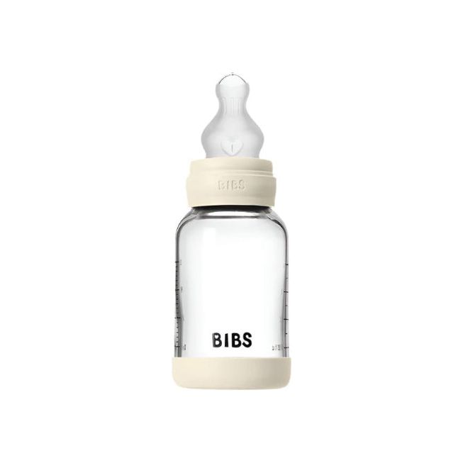 BIBS Baby 4oz Silicone Glass Bottle with Bumper Bottles & Sippies BIBS USA Ivory