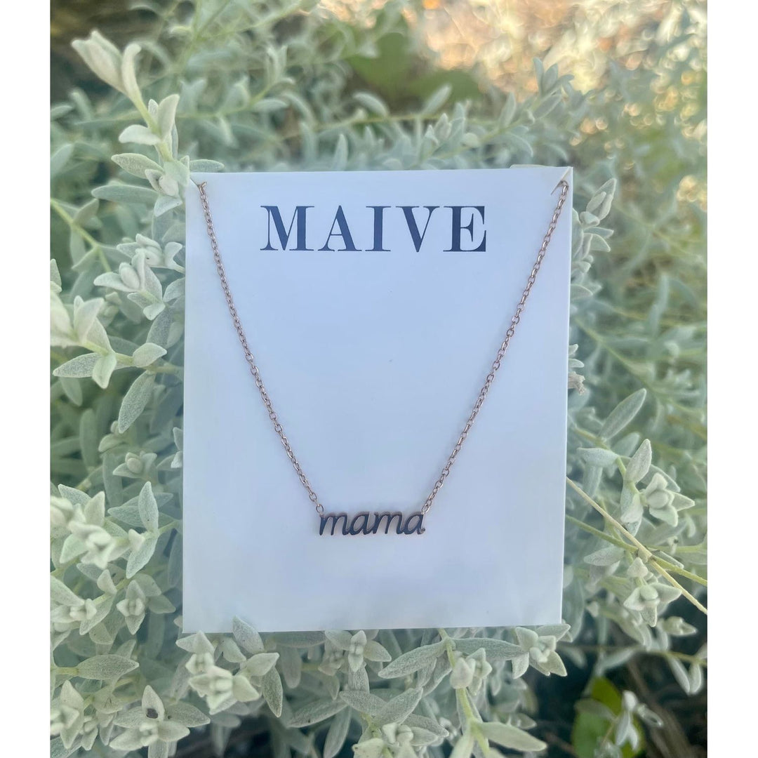 Maive Jewelry- Script Mama Necklace, Rose Gold Necklace Maive Jewelry