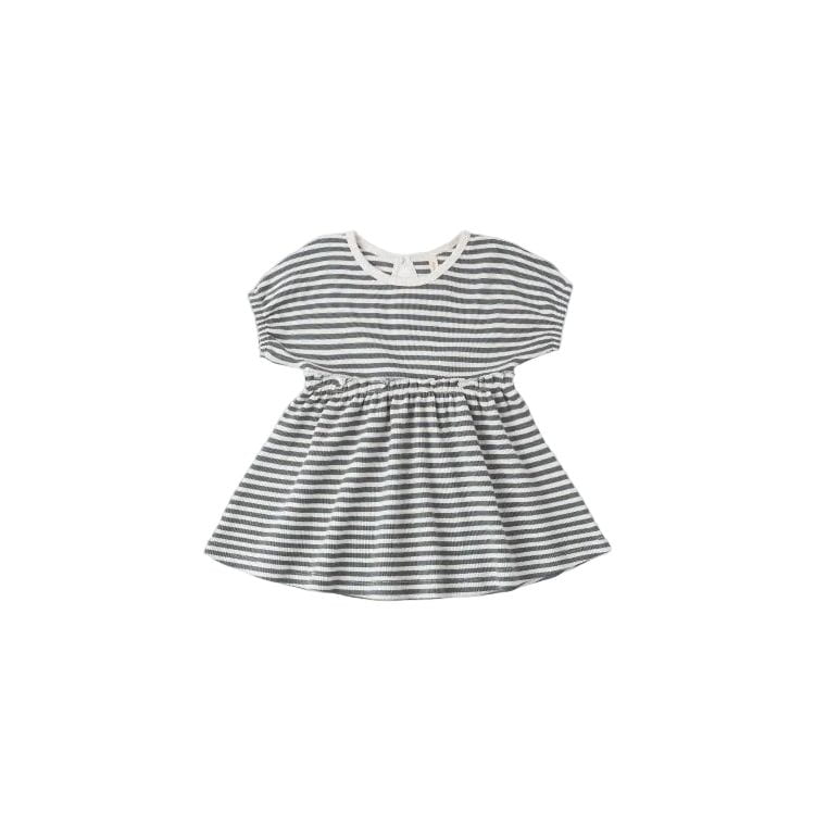 old navy black and white striped dress Old Navy Dress Fit & Flare Black White Stretchy Striped Midi 3/4 Sleeves Small