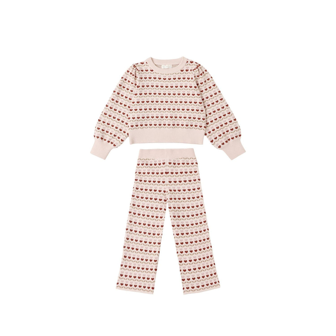 Rylee + Cru Jacquard Knit Set - Ruby Hearts