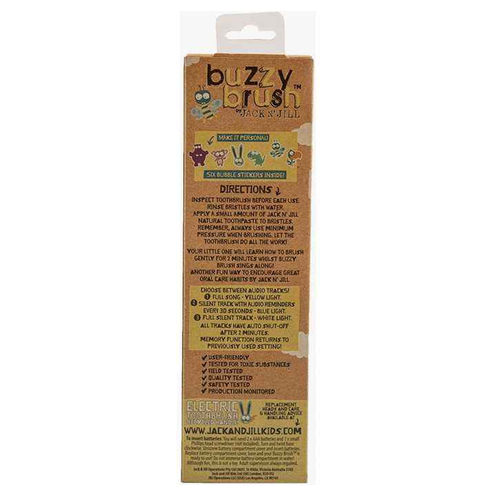 Jack N' Jill Buzzy Brush Musical Electric Toothbrush Natural Toiletries Jack N' Jill