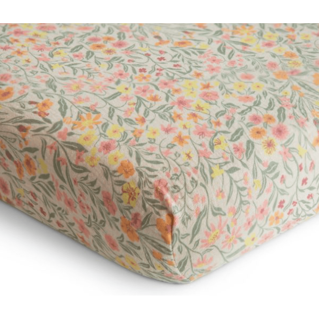 Mushie Extra Soft Muslin Crib Sheet Pastel Blooms