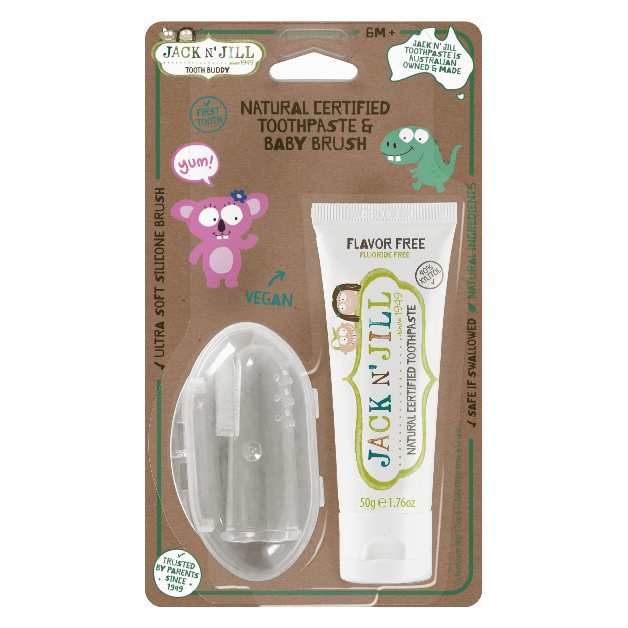 Jack N' Jill Natural Tooth Buddy Pack- FlavorFree + Finger Brush Natural Toiletries Jack N' Jill