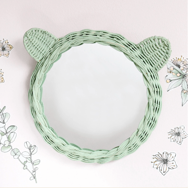 Tara Treasures Rattan Bear Mirror - Mint Green Nursery Decor Tara Treasures