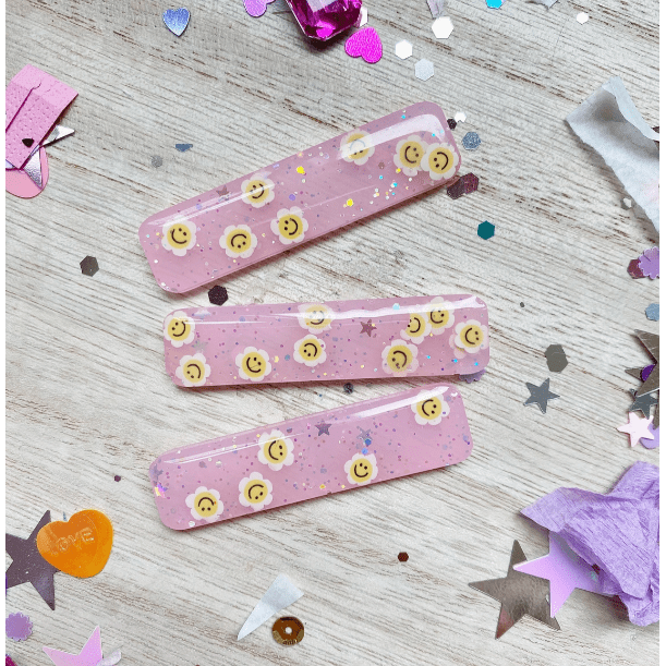 Shared Joy Bows Resin Hair Clips- Pink Smiley Hair clip Shared Joy