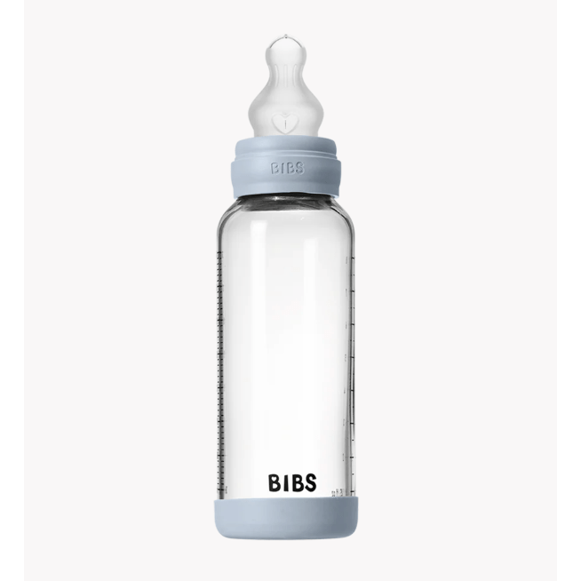 BIBS Baby Glass Bottle Set 8oz Silicone Bottles & Sippies BIBS USA Baby Blue