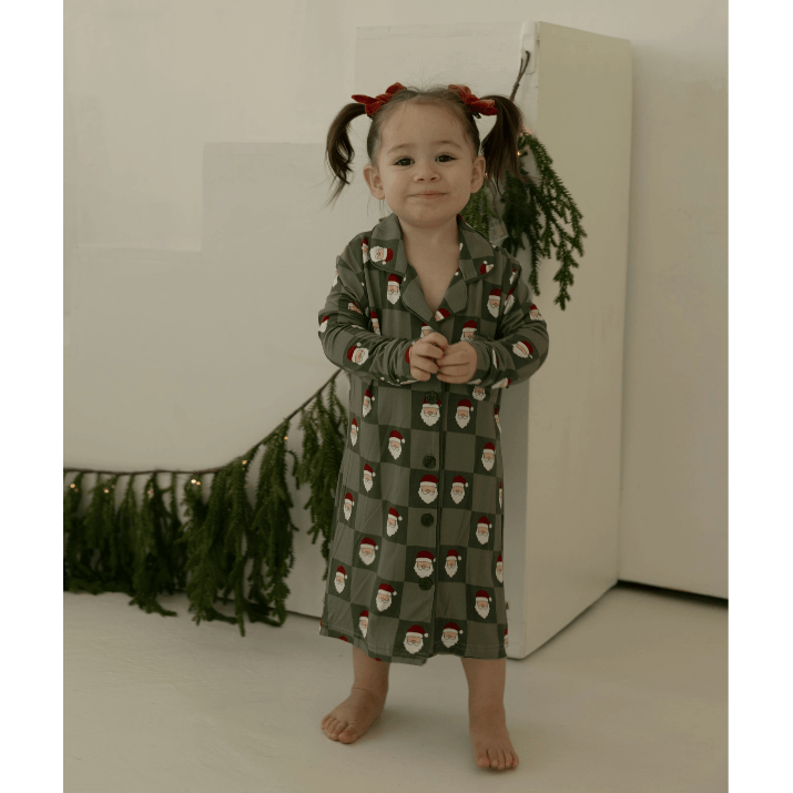 Forever French Toddler Bamboo Sleeping Dress- Santa Checkerboard, 4/5 Years