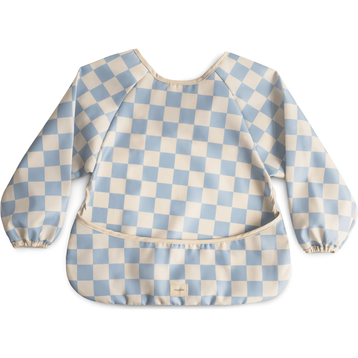 Mushie Long Sleeve Bib Mealtime Mushie Blue Check