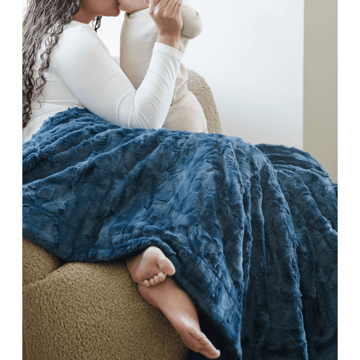 Saranoni Patterned Faux Fur Throw Blankets Blankets Saranoni Indigo