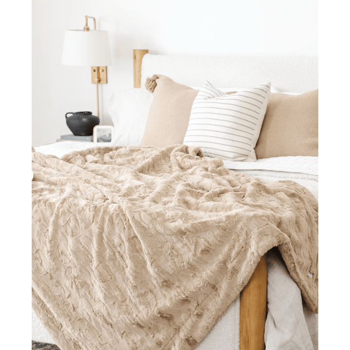 Saranoni Patterned Faux Fur Throw Blankets Blankets Saranoni Khaki