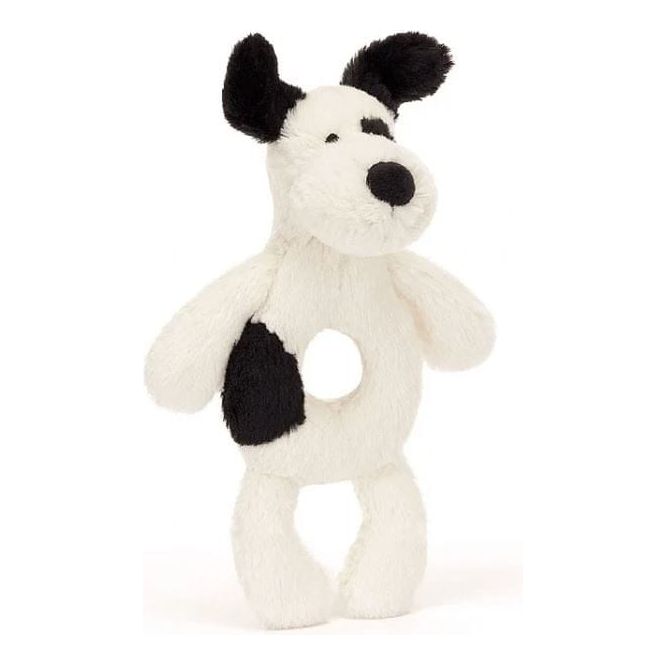 Jellycat Bashful Black & Cream Puppy Ring Rattle Baby Jellycat Jellycat