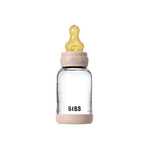 BIBS Baby 4oz Latex Glass Bottle with Bumper Bottles & Sippies BIBS USA Blush