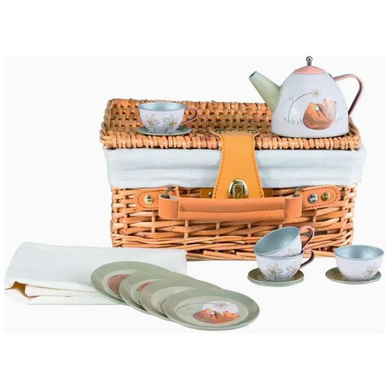 Egmont Forest Tin Tea Set in a Wicker Case The Natural Baby Company