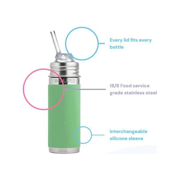 Pura Insulated Kiddo Straw Cup w/ Sleeve - Mint Bottles & Sippies Pura Stainless