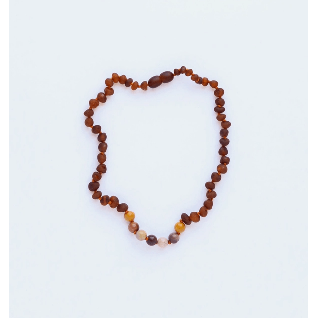 Canyonleaf Kids Raw Cognac Amber + Mookaite Jasper Necklace Pacifiers and Teething Canyonleaf   