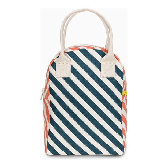 Fluf Zipper Lunch Bag Stripe Teal Apricot