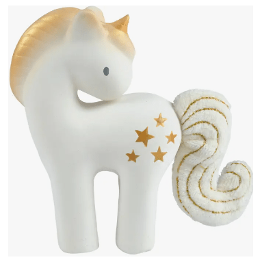 Tikiri - Shining Stars Unicorn Natural Rubber Rattle with Crinkle Wings Pacifiers and Teething Tikiri