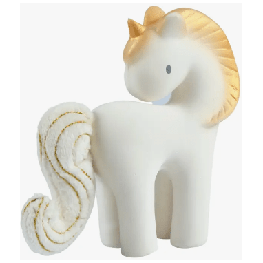 Tikiri - Shining Stars Unicorn Natural Rubber Rattle with Crinkle Wings Pacifiers and Teething Tikiri