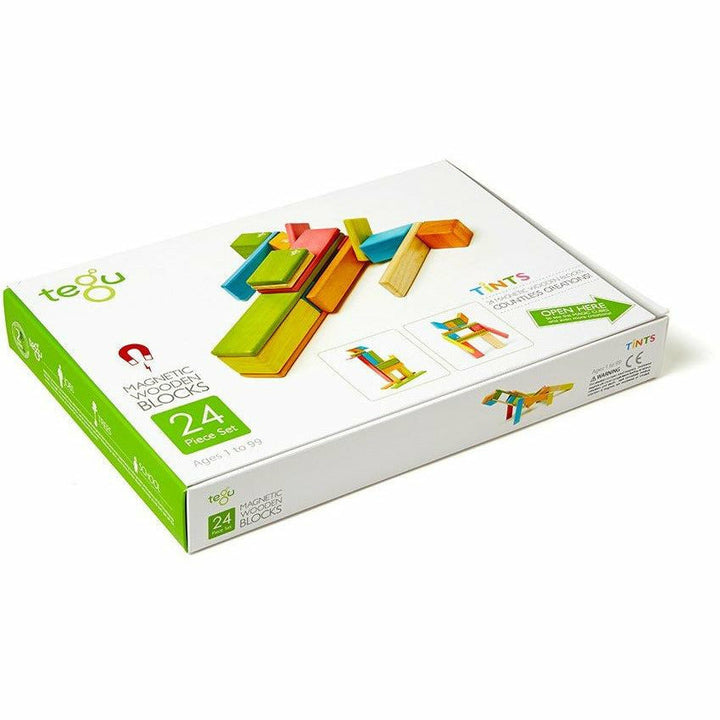 Tegu 24 Piece Magnetic Wooden Block Set: Tints Wooden Toys Tegu