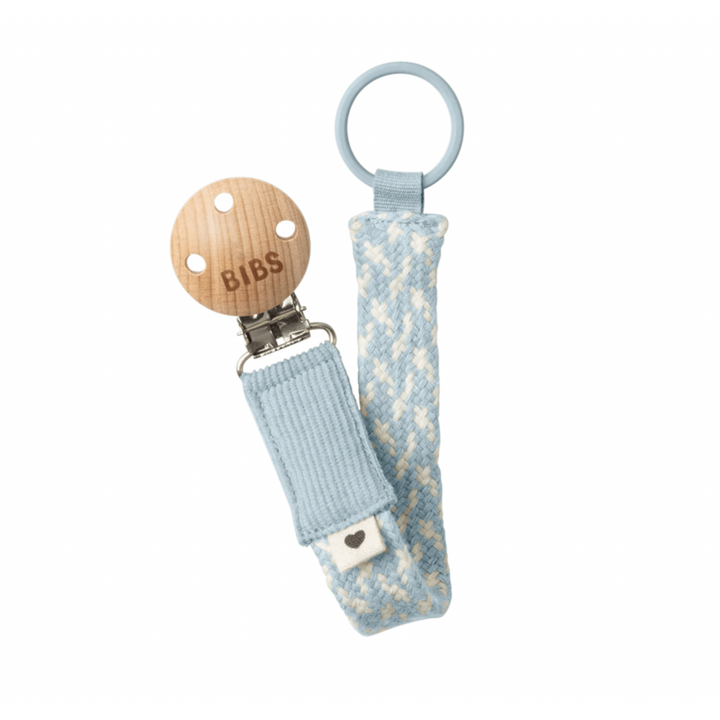 BIBS Braid Pacifier Clip Pacifier Clips & Holders BIBS USA Baby Blue/Ivory  