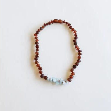 Canyonleaf Kids Raw Cognac Amber + Raw Aquamarine Necklace Pacifiers and Teething Canyonleaf   