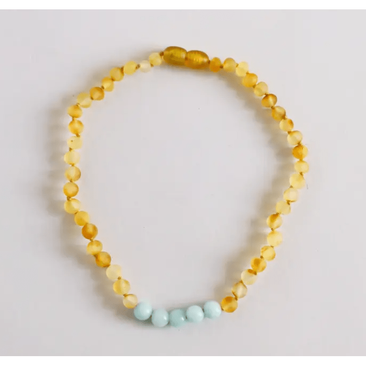 Canyonleaf Kids Raw Honey Amber + Amazonite Necklace Pacifiers and Teething Canyonleaf   