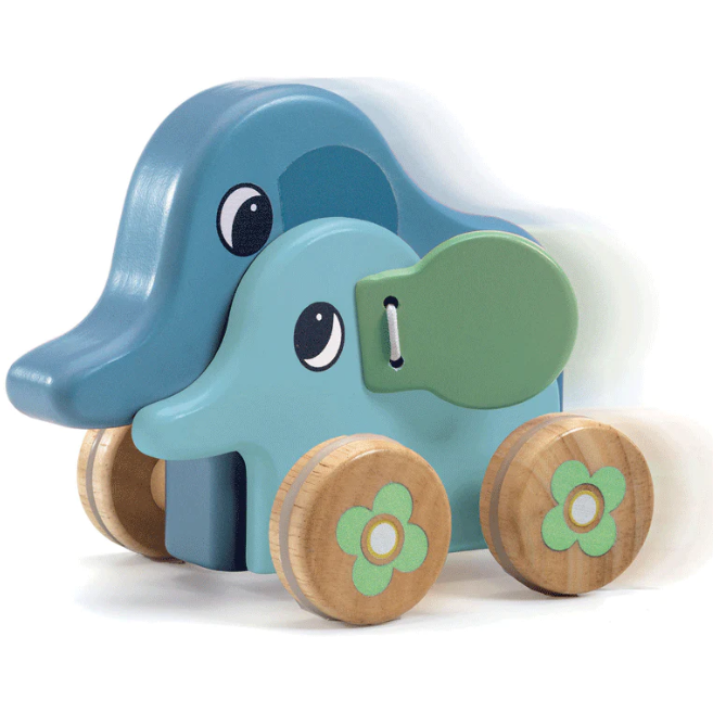 Djeco PitiSing Elephant Musical Push Along Wooden Toys Djeco