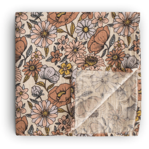 Mushie Muslin Swaddle Blanket Swaddles & Blankets Mushie Retro Flowers