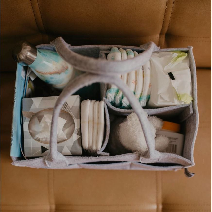image of packed pink diaper bag filled with essentials