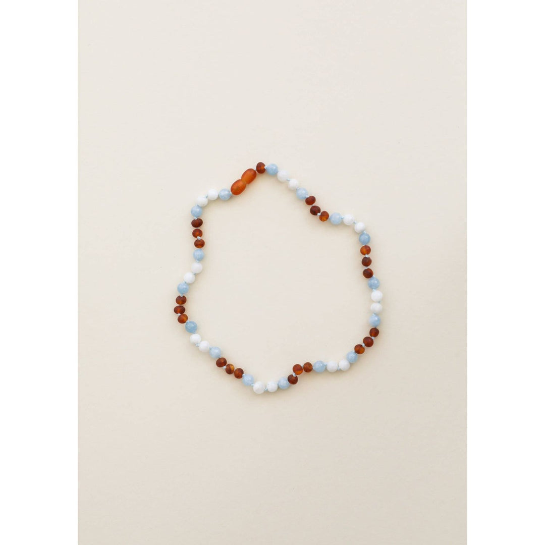 Canyon Leaf Raw Cognac Baltic Sea Amber + Moonstone + Aquamarine Gemstone Necklace Pacifiers and Teething Canyonleaf