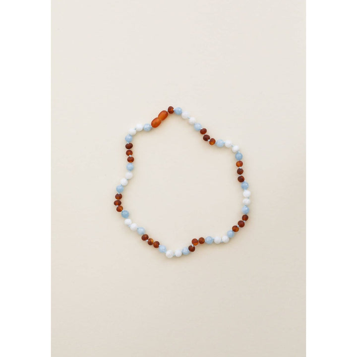 Canyon Leaf Raw Cognac Baltic Sea Amber + Moonstone + Aquamarine Gemstone Necklace Pacifiers and Teething Canyonleaf