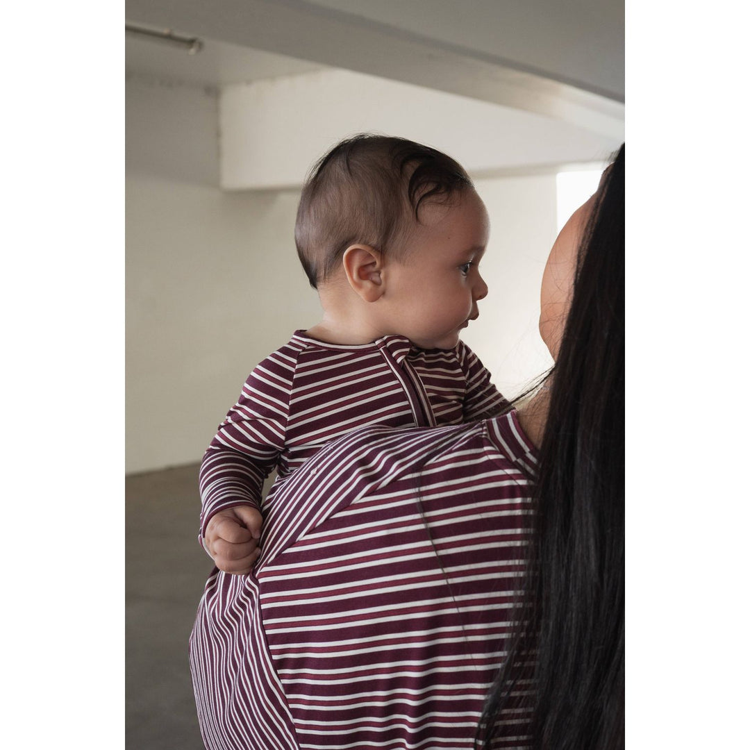 Forever French - Bamboo Zip Pajamas Maroon Stripe Pajamas Forever French Baby