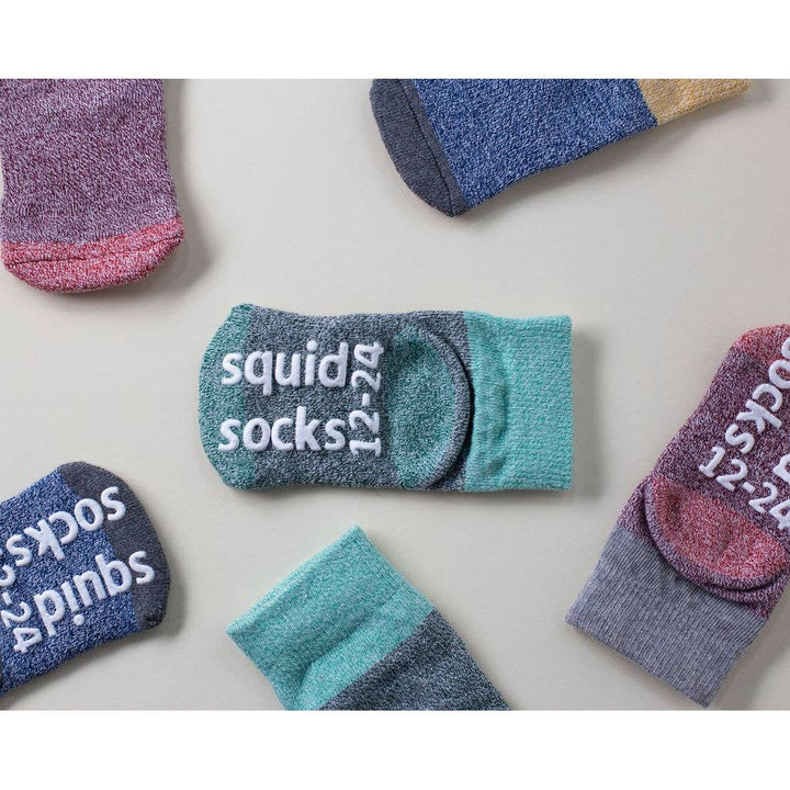 Squid Socks-Chris - Non-Slip Baby Socks Blue, Purple, Navy Color Block Socks Squid Socks