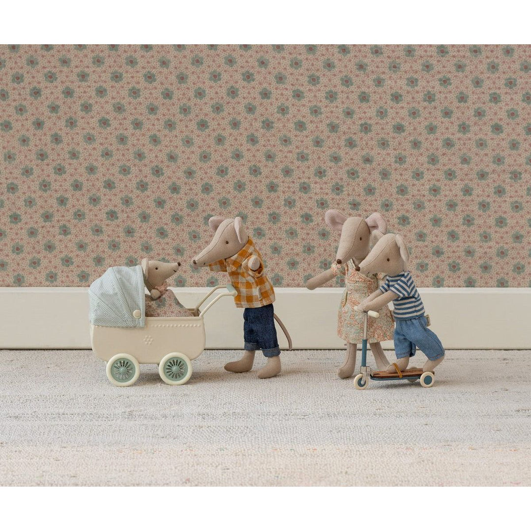 Maileg Pram with baby mouse, Mint Dollhouses and Access. Maileg