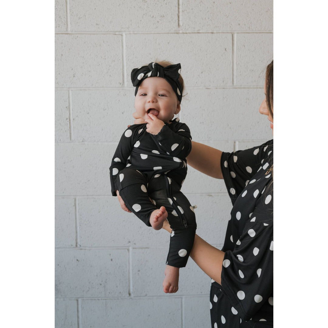 Forever French - Bamboo Zip Pajamas B&amp;W Polka Dot Pajamas Forever French Baby