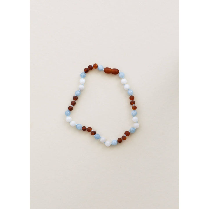 Canyon Leaf Raw Cognac Baltic Sea Amber + Moonstone + Aquamarine Gemstone Necklace Pacifiers and Teething Canyonleaf 11" Baby Necklace