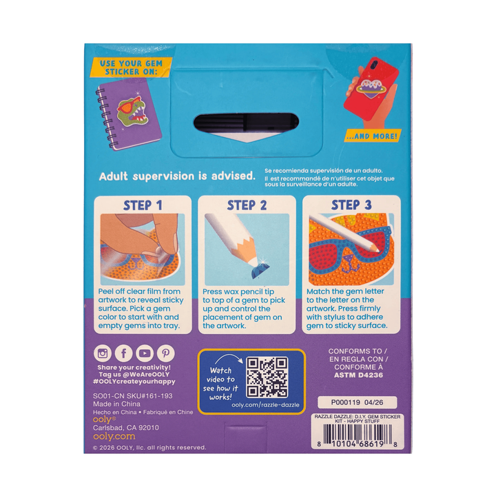Ooly Mini Razzle Dazzle DIY Gem Sticker Kit - Happy Stuff Art Kit Ooly