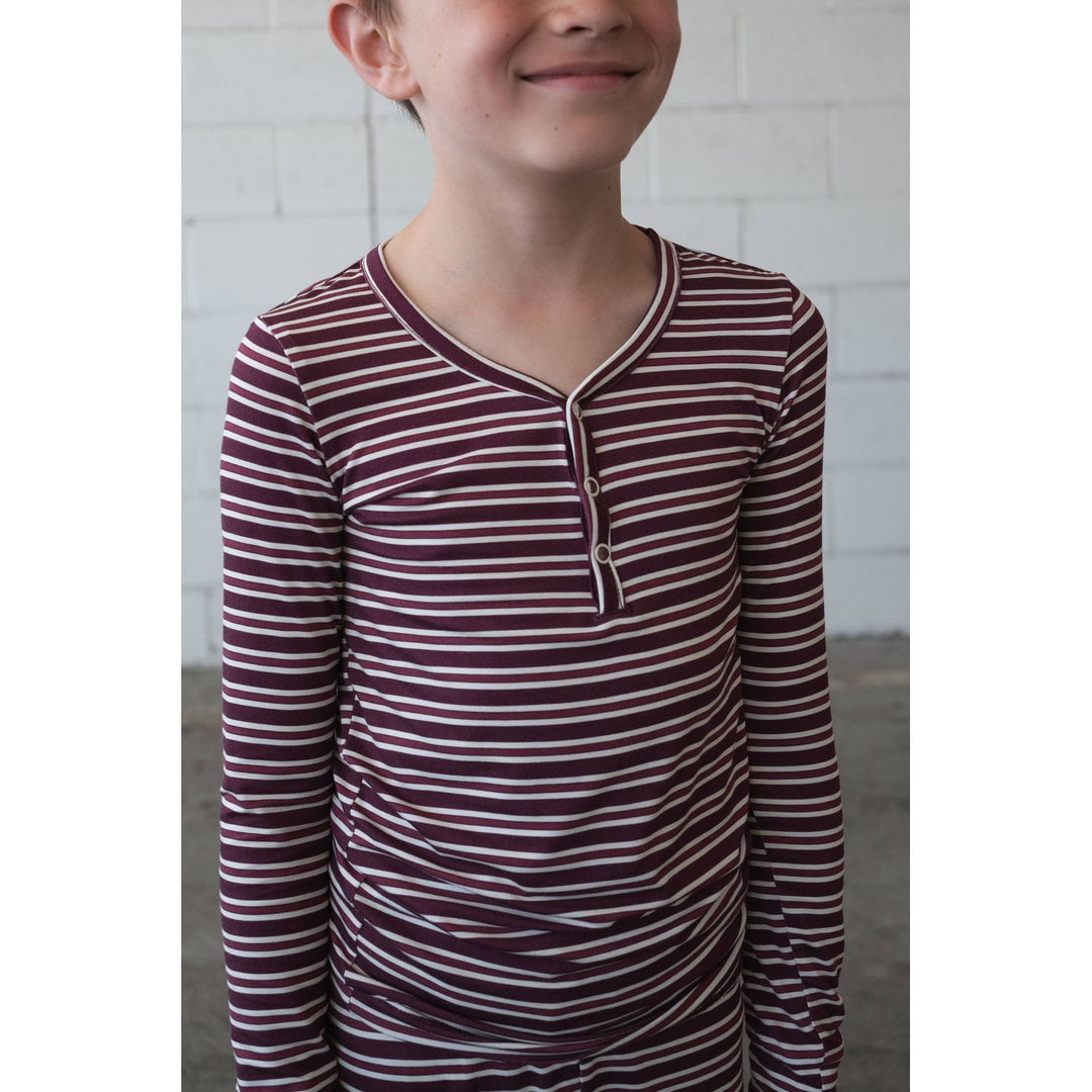 Forever French - Bamboo Two Piece Pajamas Maroon Stripe Pajamas Forever French Baby