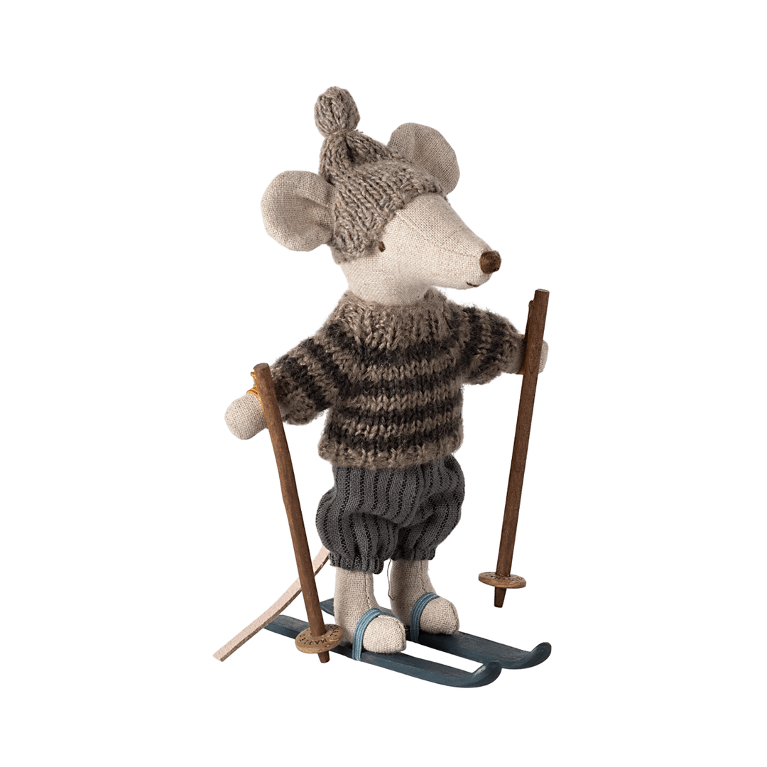Maileg Winter Mouse with Ski Set Big Brother, Grey Mice Maileg