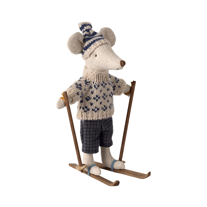 Maileg Winter Mouse with Ski Set Dad - Blue Mice Maileg