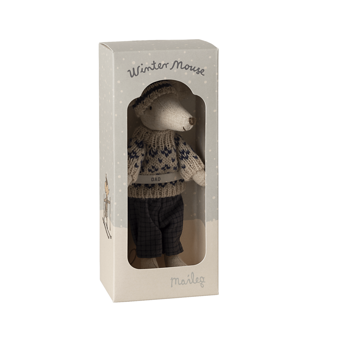 Maileg Winter Mouse with Ski Set Dad - Blue Mice Maileg