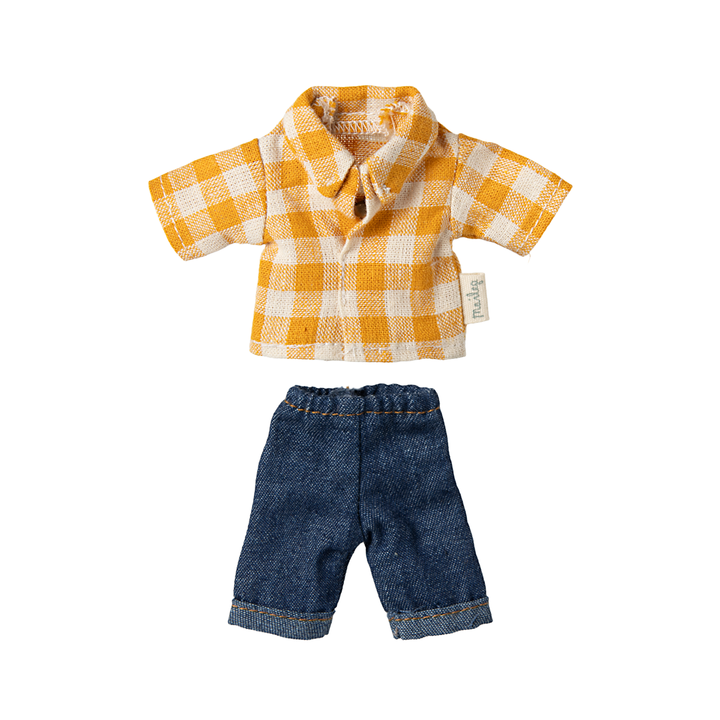 Maileg Yellow checked shirt and pants, Dad mouse Mice Clothing Maileg