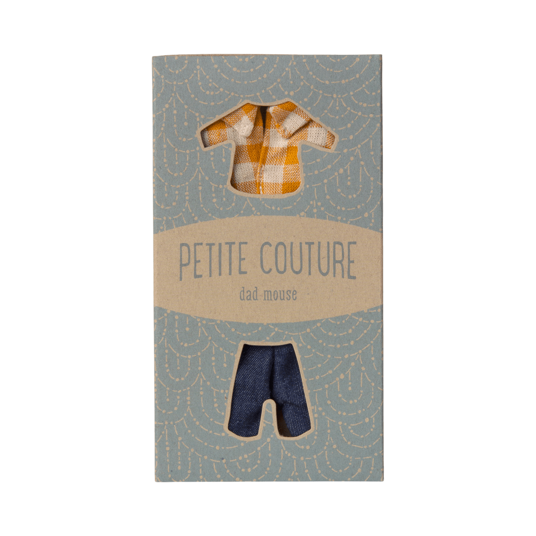 Maileg Yellow checked shirt and pants, Dad mouse Mice Clothing Maileg